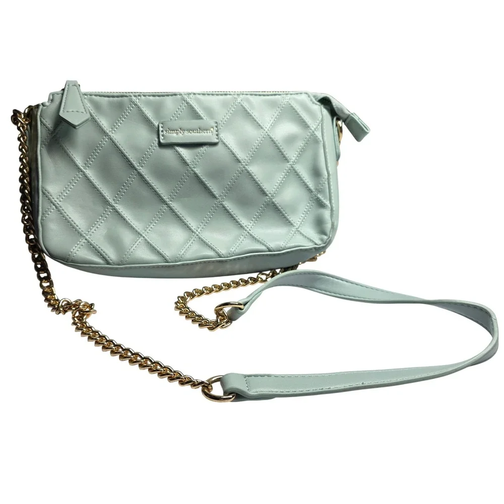 Simply Southern Quilted Crossbody Bag Mint Green Gold Chain Small Purse